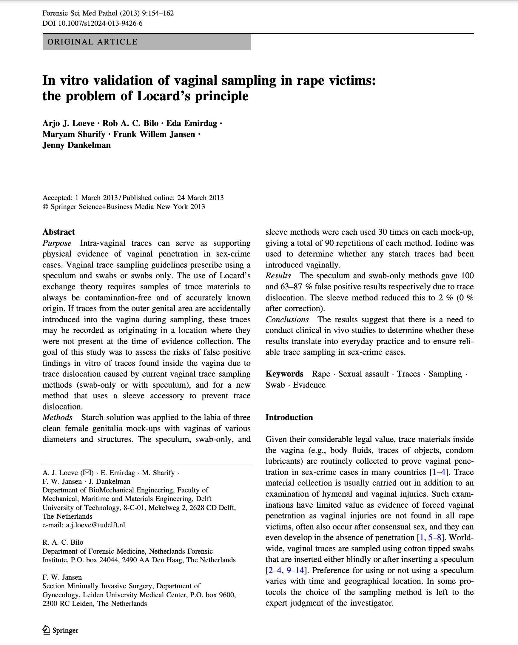 In Vitro validation of vaginal sampling in rape victims