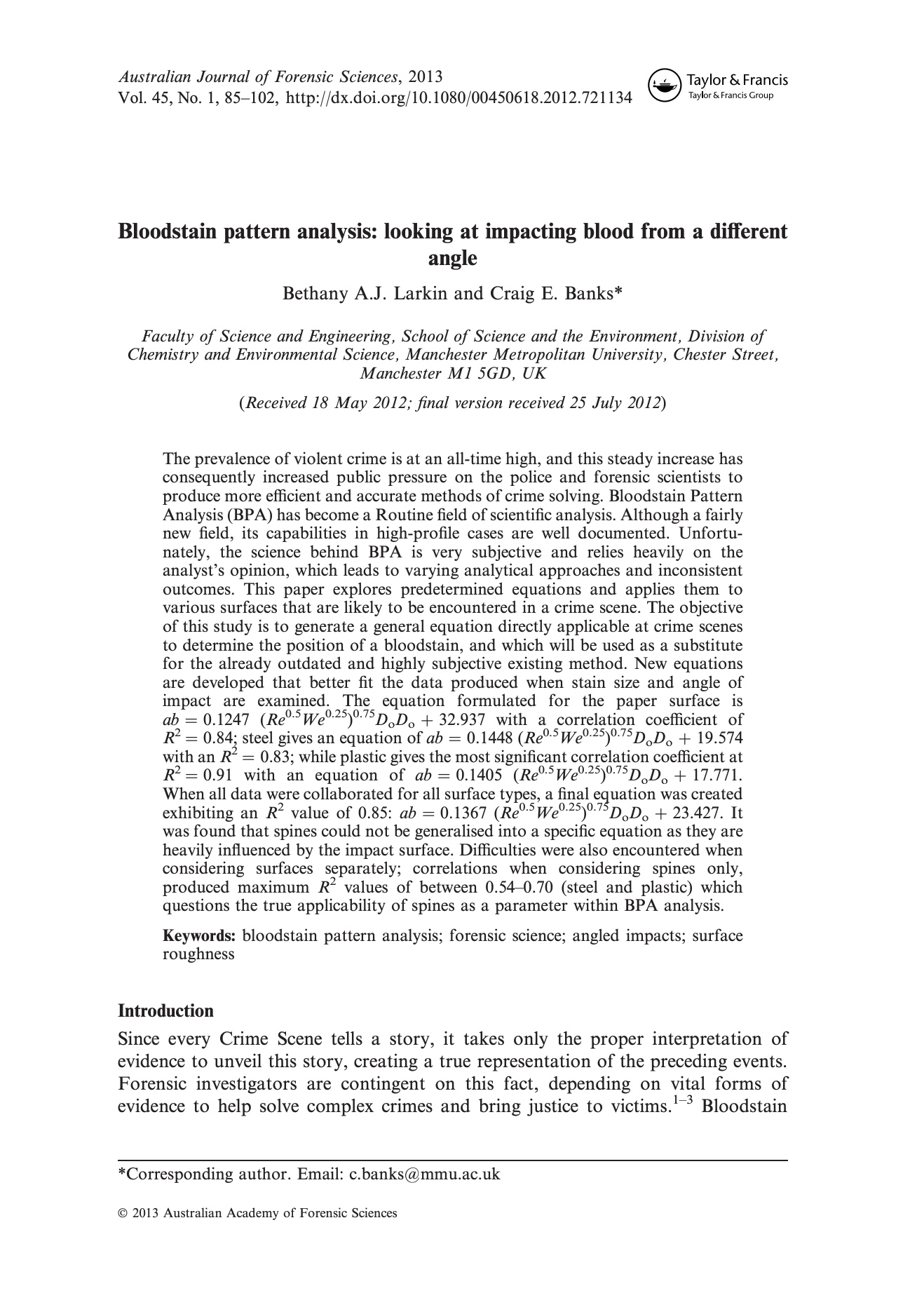 Bloodstain pattern analysis