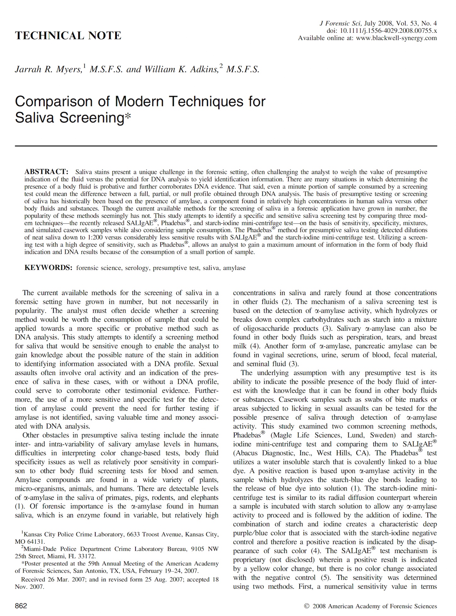 Comparison of modern techniques for saliva screening