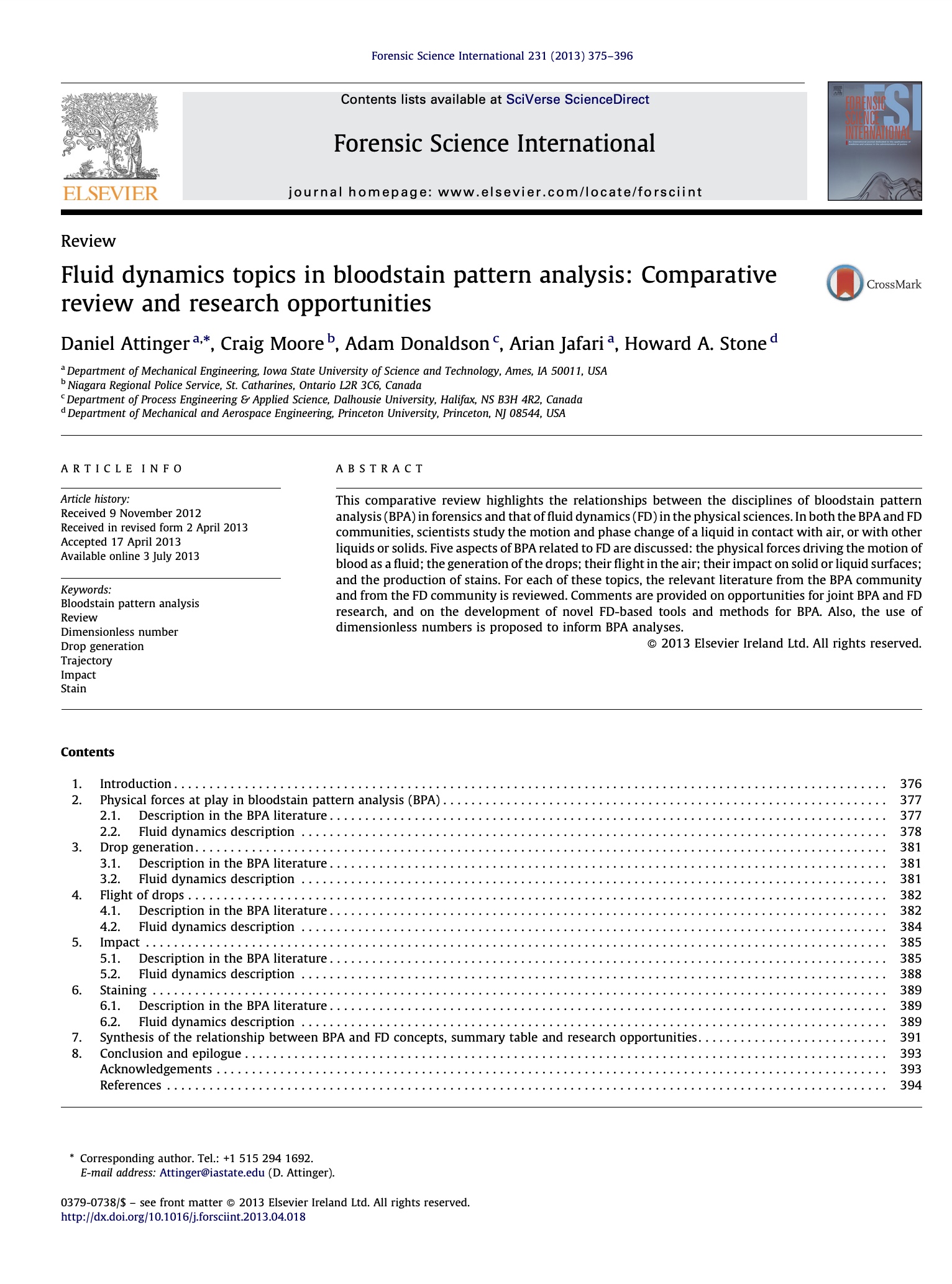 Fluid dynamics topics in bloodstain pattern analysis