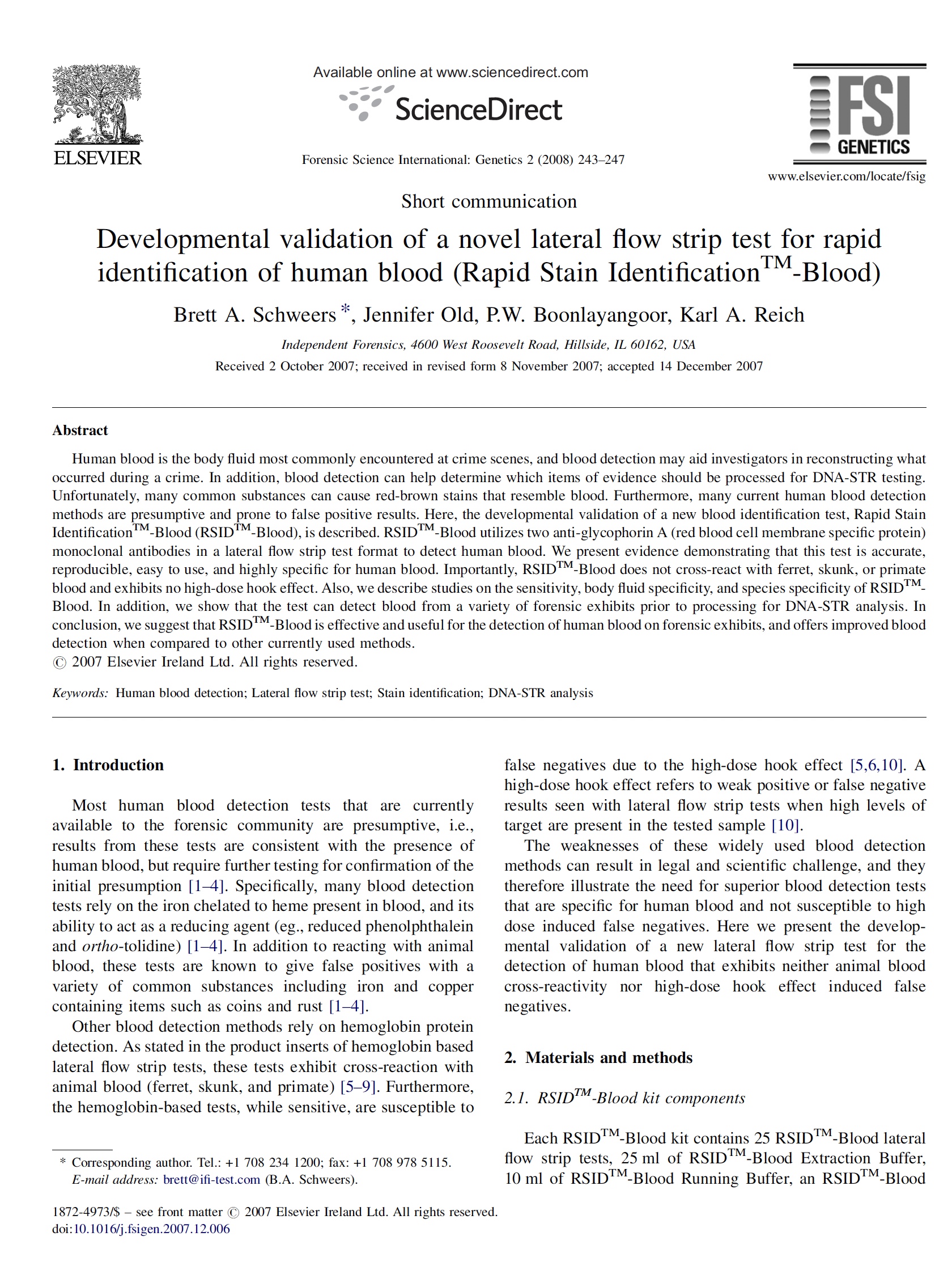 Developmental validation of RSID blood